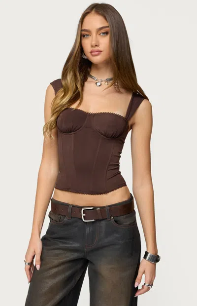 Edikted Marcella Mesh Corset Tank In Brown