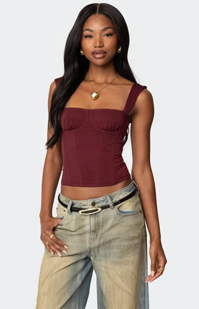 Edikted Marcella Wide Strap Mesh Corset In Burgundy