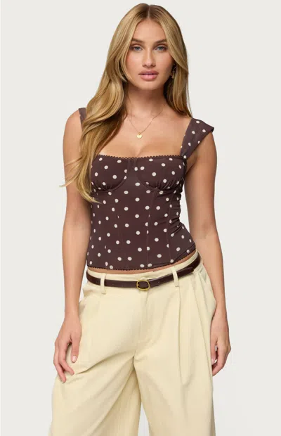 Edikted Marcella Polka Dot Mesh Corset Tank In Brown