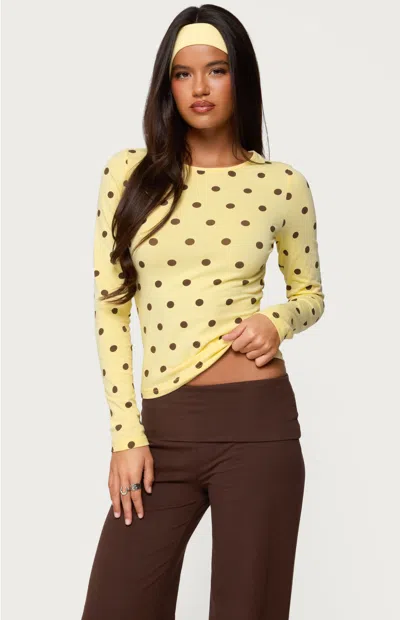 Edikted Maricelle Polka Dot Long Sleeve Stretch Cotton Top In Yellow
