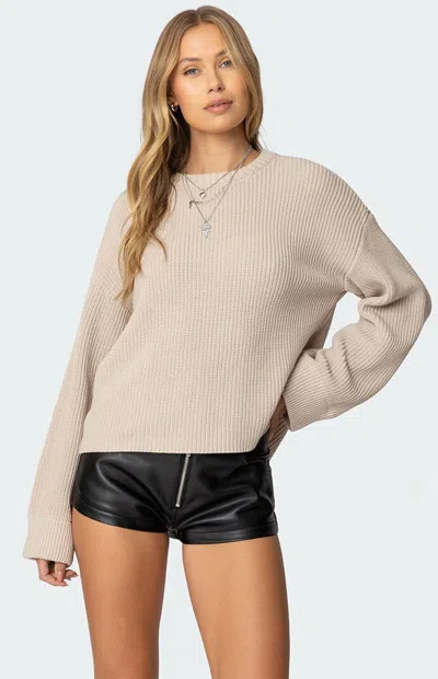 Edikted Marleen Oversize Crewneck Cotton Sweater In Stone