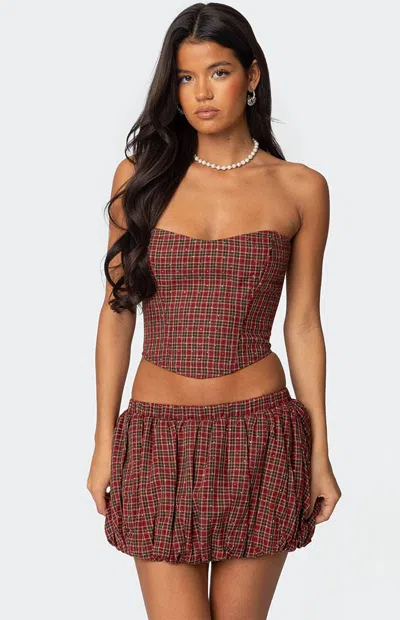 Edikted Women's Marlene Plaid Lace Up Corset In Red In Brown