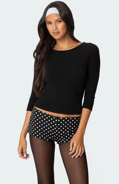 Edikted Women's Mary Quarter Sleeve Wide Neck Top In Black In Multi