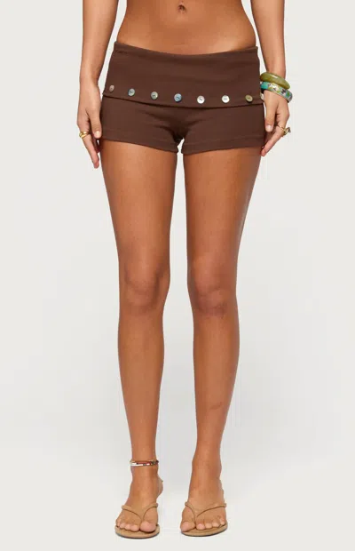 Edikted Women's Masha Iridescent Button Foldover Shorts In Brown