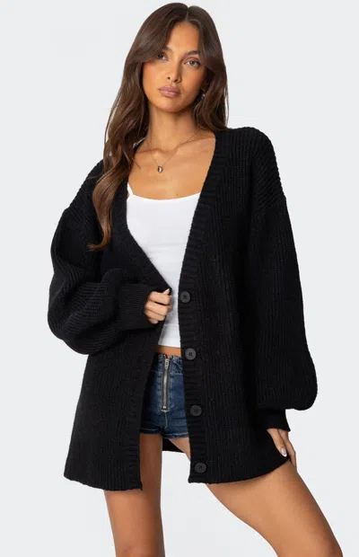 Edikted Mathilde Oversize V-neck Blouson Cardigan In Black