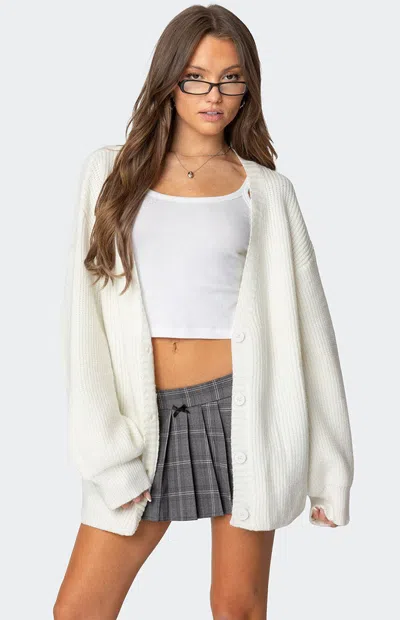 Edikted Women's Mathilde Oversized V Neck Cardigan In Cream In White