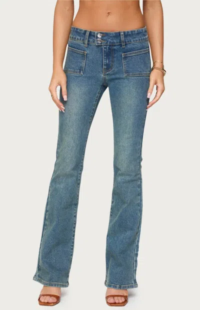 Edikted Mattea Patch Pocket Low Rise Flare Jeans In Blue