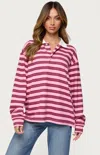 Edikted Maureen Stripe Polo Sweatshirt In Pink