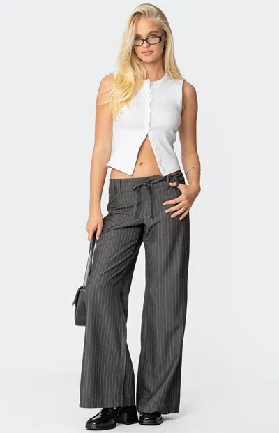 Edikted Mayla Pinstripe Drawstring Wide Leg Pants In Gray