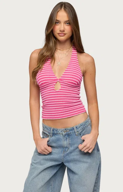Edikted Women's Maylah Striped Keyhole Halter Top In Fuchsia In Multi