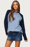 Edikted Me Time Oversize Raglan Sleeve Waffle Knit Top In Blue