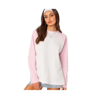 Edikted Me Time Oversize Waffle Knit Top In Light Pink