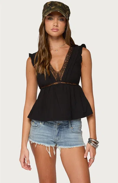 Edikted Women's Meadow Lacey Linen Top In Black