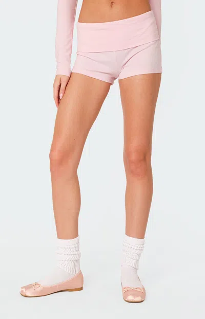 Edikted Jamie Fold Over Knit Shorts In Pink
