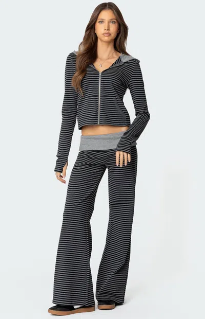 Edikted Women's Meggy Striped Fold Over Pants In Black/gray