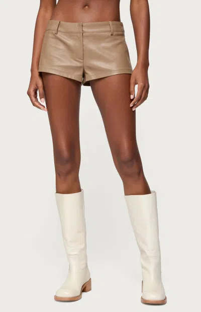 Edikted Melaney Faux Leather Micro Shorts In Neutral