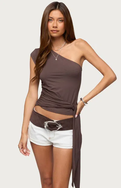Edikted Women's Melisa One Shoulder Tie Top In Brown