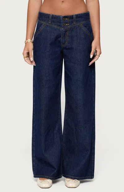 Edikted Meredith Low Rise Dark Rinse Wash Jeans In Blue