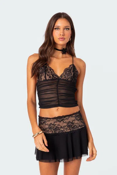 Edikted Women's Mesh & Lace Strappy Back Top In Black