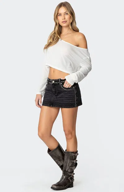 Edikted Women's Mia Studded Denim Mini Skirt In Washed Black In Pink