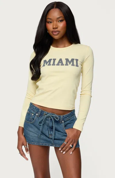 Edikted Miami Long Sleeve Graphic T-shirt In Yellow