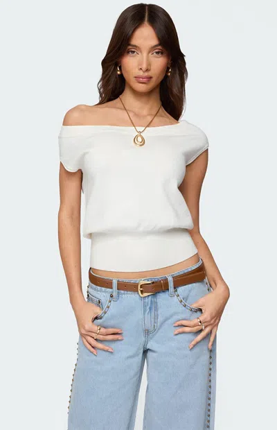 Edikted Michaela Off Shoulder Knit Top In White