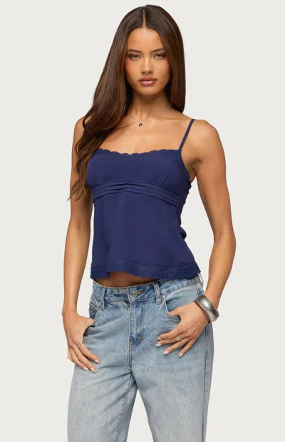 Edikted Women's Michal Eyelet Babydoll Tank Top In Navy In Blue