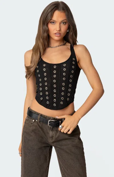 Edikted Miki Grommet Corset Top In Black