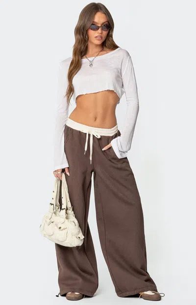 Edikted Mikki Wide Leg Sweatpants In Brown