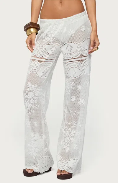 Edikted Women's Milaya Sheer Crochet Straight Leg Pants In White