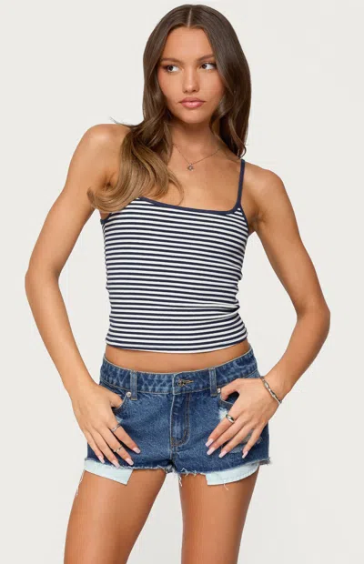 Edikted Gretta Striped Ribbed Tank Top In Navy And White