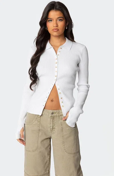 Edikted Mirielle Ribbed Knit Cardigan In White