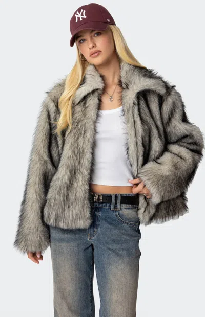 Edikted Mob Wife Faux Fur Jacket In Black-and-white