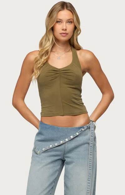 Edikted Women's Montanah Pleated Halter Top In Olive In Green