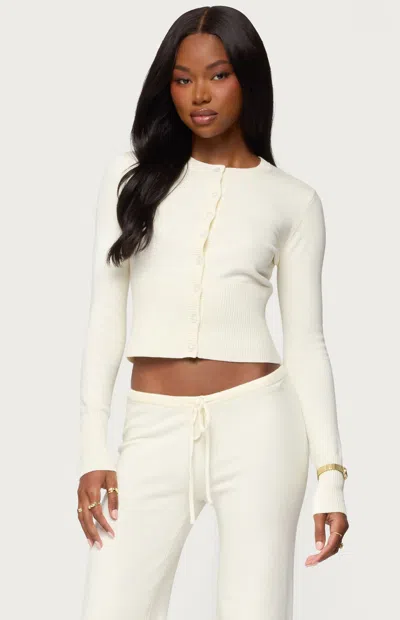 Edikted Montanna Rib Knit Cardigan In White