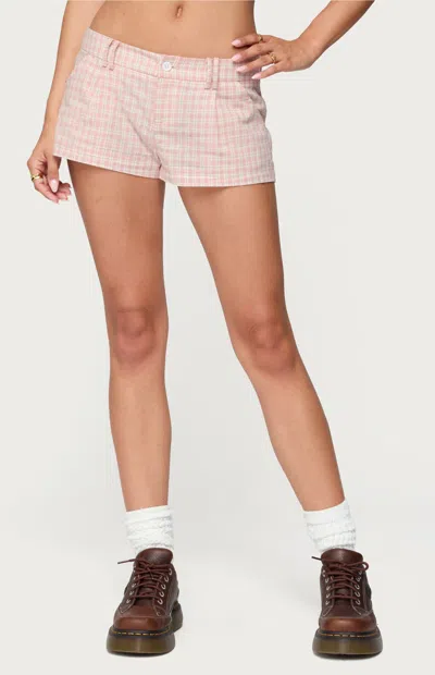 Edikted Monty Plaid Low Rise Shorts In Pink