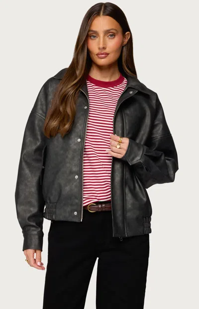 Edikted Mori Oversize Faux Leather Jacket In Black