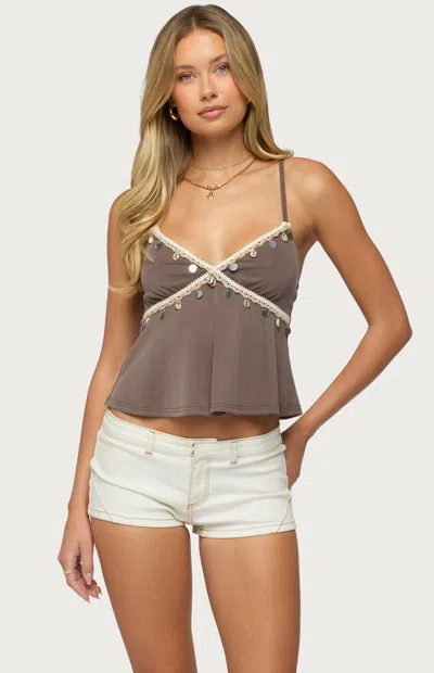 Edikted Women's Moya Lacey Charm Tank Top In Brown