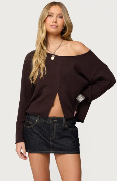 Edikted Moyra One Shoulder Knit Sweater In Brown