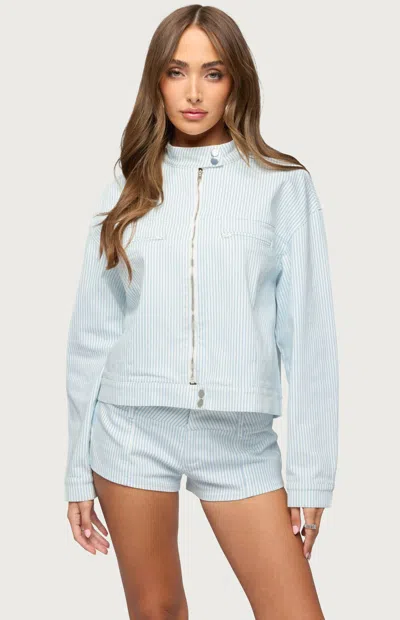 Edikted Myah Pinstripe Moto Jacket In Blue