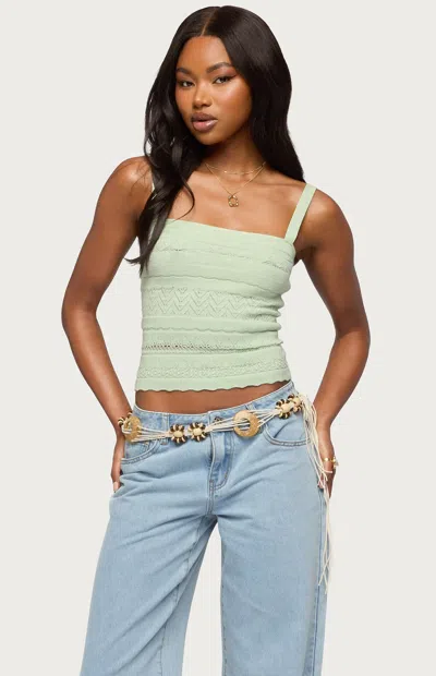 Edikted Women's Naia Pointelle Knit Tank Top In Sage In Green