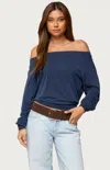 Edikted Nannie Off Shoulder Oversized Top In Blue