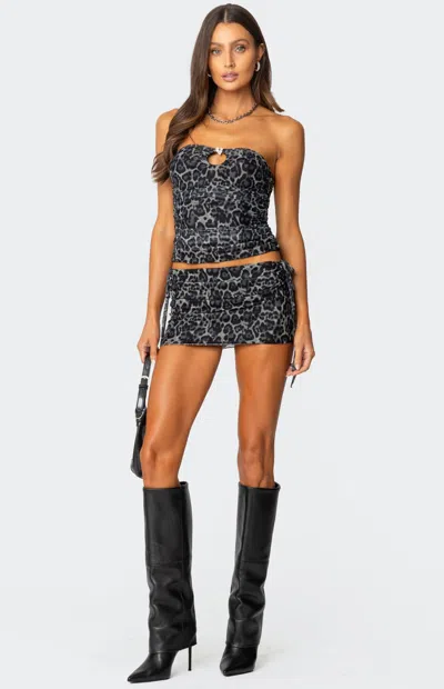 Edikted Women's Narah Leopard Printed Mini Skirt In Gray