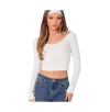 Edikted Nat Ruched V-neck Long Sleeve Crop Top In White