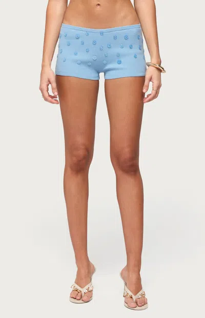 Edikted Nataly Button Cotton Knit Shorts In Blue