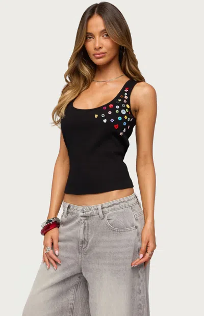 Edikted Natash Mixed Button Tank In Black