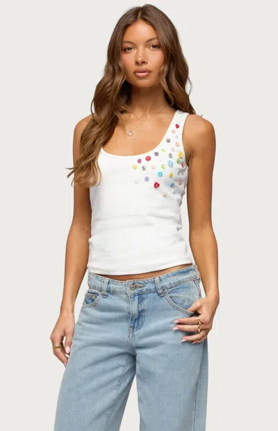 Edikted Natash Mixed Button Tank Top In White