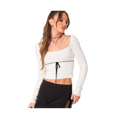 Edikted Natasha Long Sleeve Knit Crop Top In White