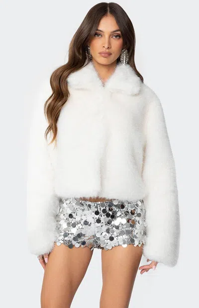 Edikted Nathalie Crop Faux Fur Jacket In White