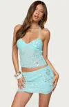 Edikted Nelley Backless Beaded Sequin Chiffon Top In Blue